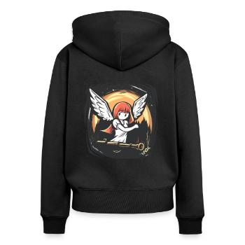 Knallige Anime-Engels-Mädchen mit Büchse - Frauen Premium Bio Zip Hoodie - Schwarz - Hinten - Julia (174cm)
