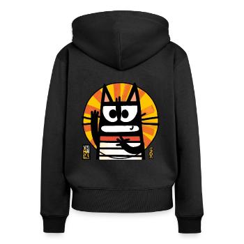 Oh comme c’est triste, drôle chat de dessin animé abstrait - Sweat à capuche zippé Premium bio Femme - noir - Dos - Julia (174cm)