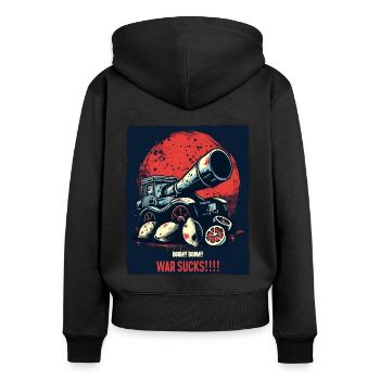Big bang avec des citrons, la guerre c’est de la merde - Sweat à capuche zippé Premium bio Femme - noir - Dos - Julia (174cm)