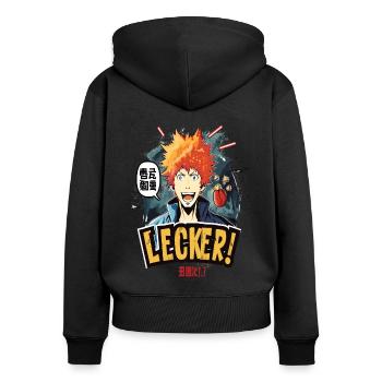 Lecker Anime-Essen mit verrücktem Typen - Frauen Premium Bio Zip Hoodie - Schwarz - Hinten - Julia (174cm)