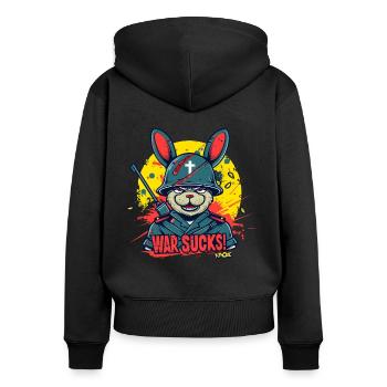 Bunny Rabbit Soldat, La guerre c’est de la merde - Sweat à capuche zippé Premium bio Femme - noir - Dos - Julia (174cm)