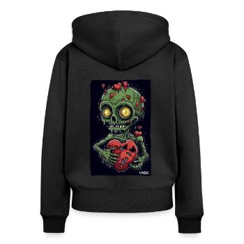 petit zombie extraterrestre vert avec un grand cœur - Sweat à capuche zippé Premium bio Femme - noir - Dos - Julia (174cm)