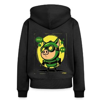 Das kleine grün-gelbe Anti-Held-Schwein - Frauen Premium Bio Zip Hoodie - Schwarz - Hinten - Julia (174cm)