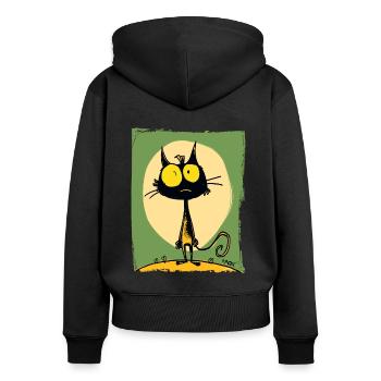 Le chat drôle le plus cool - Sweat à capuche zippé Premium bio Femme - noir - Dos - Julia (174cm)