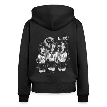 Conception de fille d’anime - Sweat à capuche zippé Premium bio Femme - noir - Dos - Julia (174cm)