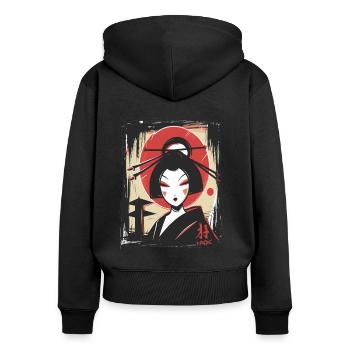 Die coole Anime Japanische Geisha - Frauen Premium Bio Zip Hoodie - Schwarz - Hinten - Julia (174cm)