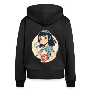 Super niedliches Anime-Mädchen trinkt Milch - Frauen Premium Bio Zip Hoodie - Schwarz - Hinten - Julia (174cm)