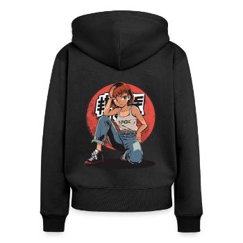 fille d’anime cool en jeans et débardeur - Sweat à capuche zippé Premium bio Femme - noir - Dos - Julia (174cm)