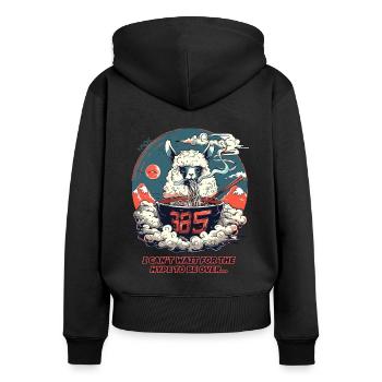 Le battage médiatique est terminé : un lama mange des nouilles ramen - Sweat à capuche zippé Premium bio Femme - noir - Dos - Julia (174cm)