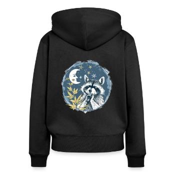 Sterne, Mond und schlafender Waschbär - Frauen Premium Bio Zip Hoodie - Schwarz - Hinten - Julia (174cm)