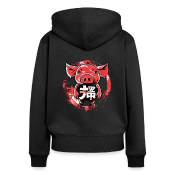 Frecher Schweine-Junge, die kleine Sau - Frauen Premium Bio Zip Hoodie - Schwarz - Hinten - Julia (174cm)