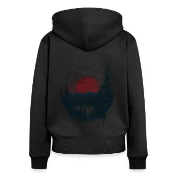Rotmond Über Mystischem Wald - Frauen Premium Bio Zip Hoodie - Schwarz - Hinten - Julia (174cm)