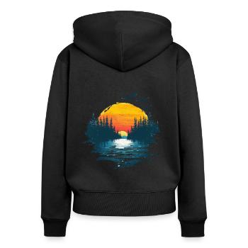 Sunset Forest And Birds Motif - Women's Premium Organic Zip Hoodie - black - Back - Julia (174cm)
