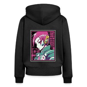 Cyber World : Punk Anime Sci-Fi Girl - Sweat à capuche zippé Premium bio Femme - noir - Dos - Julia (174cm)