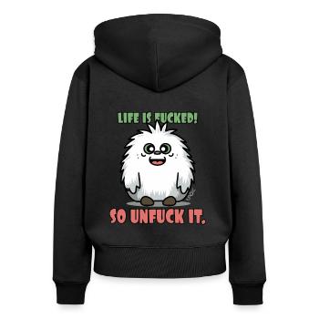mignon bébé yéti : la vie est folle - Sweat à capuche zippé Premium bio Femme - noir - Dos - Julia (174cm)