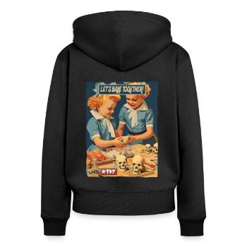 Filles cuisinant ensemble dans les années 1950 - Sweat à capuche zippé Premium bio Femme - noir - Dos - Julia (174cm)
