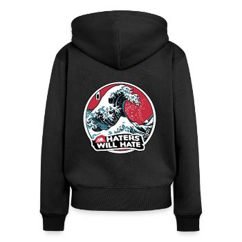 Kanagawa Strand Japan: Haters werden hassen - Frauen Premium Bio Zip Hoodie - Schwarz - Hinten - Julia (174cm)