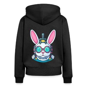 A funny cyborg bunny - Women's Premium Organic Zip Hoodie - black - Back - Julia (174cm)