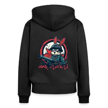 Soldier Bunny: War is crap - Women's Premium Organic Zip Hoodie - black - Back - Julia (174cm)
