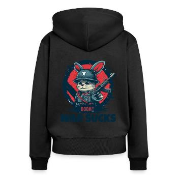 Avertissement du soldat lapin, la guerre est de la merde - Sweat à capuche zippé Premium bio Femme - noir - Dos - Julia (174cm)