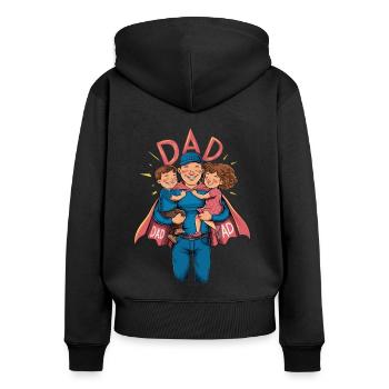 Un papa super-héros avec des enfants fiers - Sweat à capuche zippé Premium bio Femme - noir - Dos - Julia (174cm)