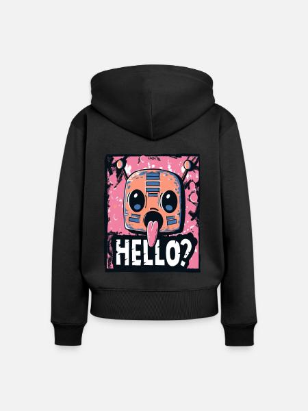 Eifriger Roboter sagt Hallo - Frauen Premium Bio Zip Hoodie - Schwarz