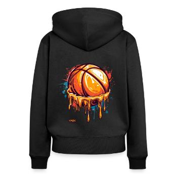 Spritziger Basketball - Frauen Premium Bio Zip Hoodie - Schwarz - Hinten - Julia (174cm)