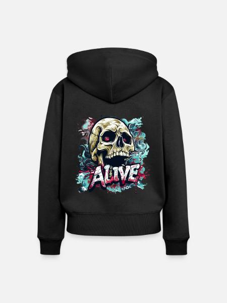 Dieser Totenkopf-Schädel lebt - Frauen Premium Bio Zip Hoodie - Schwarz