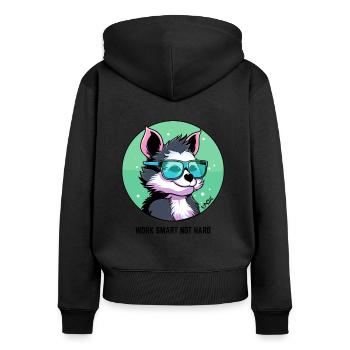 Travailler intelligemment, pas dur : chien intelligent avec des lunettes - Sweat à capuche zippé Premium bio Femme - noir - Dos - Julia (174cm)