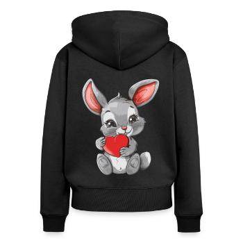 Adorable Bunny Holding Heart - Cute Animal Art - Frauen Premium Bio Zip Hoodie - Schwarz - Hinten - Julia (174cm)