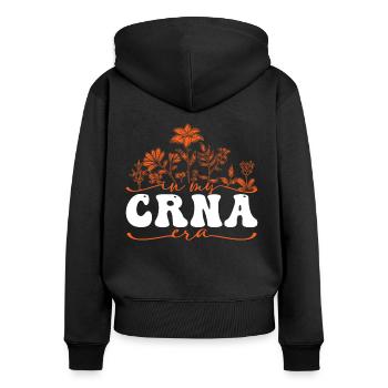 In My CRNA Era Blumenmotiv - Frauen Premium Bio Zip Hoodie - Schwarz - Hinten - Julia (174cm)