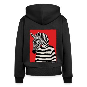 Cartoon Comic Kunst eines Zebra mit Pullover - Frauen Premium Bio Zip Hoodie - Schwarz - Hinten - Julia (174cm)