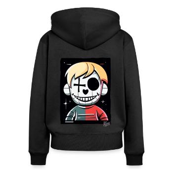 Crazy Cartoon: Schreckliche Marionette - Frauen Premium Bio Zip Hoodie - Schwarz - Hinten - Julia (174cm)