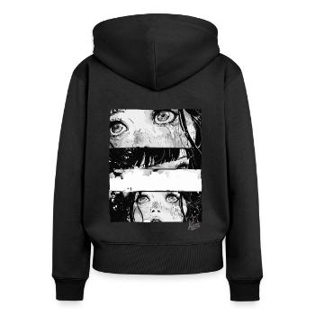 Manga Comic: Japanisches Mädchen im Noir-Stil - Frauen Premium Bio Zip Hoodie - Schwarz - Hinten - Julia (174cm)