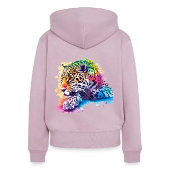 Œuvre d’art léopard coloré pour les amoureux de la faune - Sweat à capuche zippé Premium bio Femme - rose poudré - Dos - Julia (174cm)