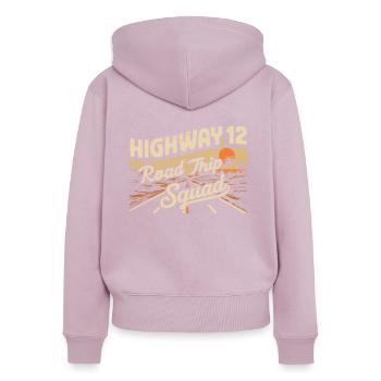 Highway 12 Road Trip Squad Sonnenuntergang - Frauen Premium Bio Zip Hoodie - Altrosa - Hinten - Julia (174cm)