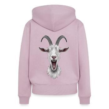 Visage de chèvre rieur Artwork - Sweat à capuche zippé Premium bio Femme - rose poudré - Dos - Julia (174cm)