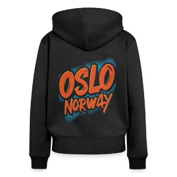 Souvenir d'Oslo Norvège - Sweat à capuche zippé Premium bio Femme - noir - Dos - Julia (174cm)