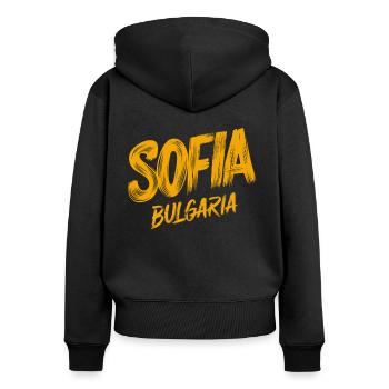 Sofia Bulgarien Souvenir - Frauen Premium Bio Zip Hoodie - Schwarz - Hinten - Julia (174cm)