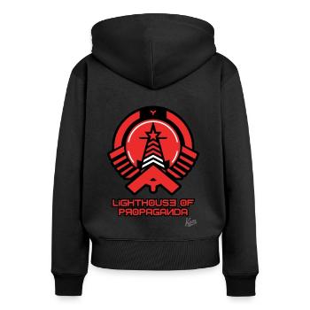Leuchtturm im Propaganda Stil - Frauen Premium Bio Zip Hoodie - Schwarz - Hinten - Julia (174cm)
