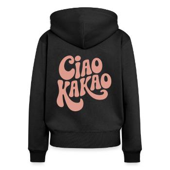 Ciao Kakao - Frauen Premium Bio Zip Hoodie - Schwarz - Hinten - Julia (174cm)