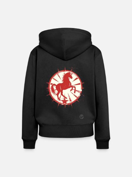 Solzialismus Propaganda Pferd - Frauen Premium Bio Zip Hoodie - Schwarz