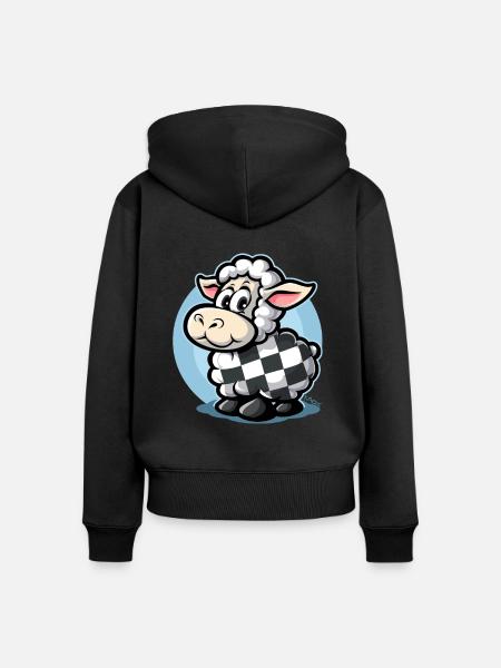 Karomuster mit süßem Cartoon-Schaf - Frauen Premium Bio Zip Hoodie - Schwarz