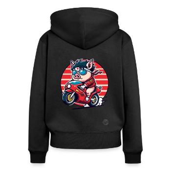 Zombie Brain Pig Motorcycle Revolution - Women's Premium Organic Zip Hoodie - black - Back - Julia (174cm)
