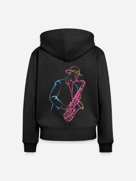 Einzigartiger Jazz-Saxophonist im Retro-Stil - Frauen Premium Bio Zip Hoodie - Schwarz
