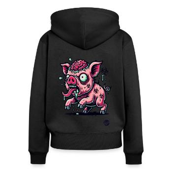 Rotten Brain – Funny Zombie Pig - Women's Premium Organic Zip Hoodie - black - Back - Julia (174cm)