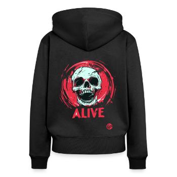 Crâne vivant - Sweat à capuche zippé Premium bio Femme - noir - Dos - Julia (174cm)