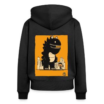 Das freundliche Kaiju Monster - Frauen Premium Bio Zip Hoodie - Schwarz - Hinten - Julia (174cm)