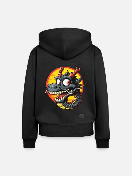 Lustiger Cartoon Drache - Frauen Premium Bio Zip Hoodie - Schwarz