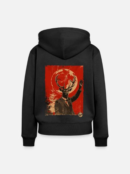 Propaganda Stil Hirsch - Frauen Premium Bio Zip Hoodie - Schwarz